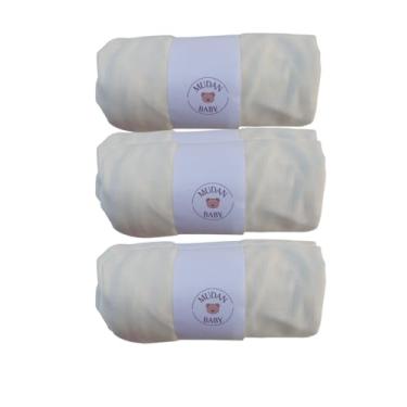 Imagem de Kit 3 Pç Lençol Avulso Malha Liso com Elástico Berço Americano Malha Hipoalergenico 160x98x12cm Palha