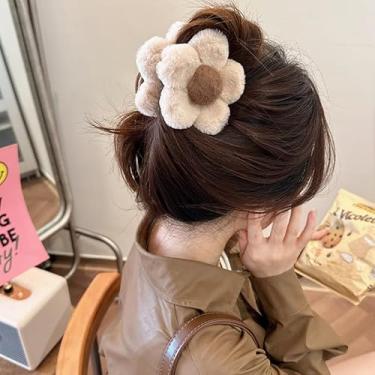 Imagem de Grampos de cabelo de flores para mulheres, meninas, fofo, kawaii, fofo, fofo, para cabelos longos e encaracolados e finos, castanhos, médios, clipes de garra de plástico para mandíbula, prendedores de