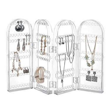 Imagem de Suporte para exibição de joias, tela dobrável transparente, organizador de acrílico com ranhuras e furos para colares, pulseiras, brincos, armazenamento, casa, varejo, exibição de