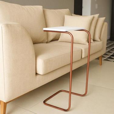 Imagem de Mesa Lateral Tampo Branco Multi-uso para Sofa Base Bronze J01 - D'Ross