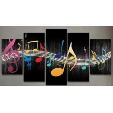 Imagem de Kit quadro decorativo 5 peças 95x60cm musicas notas musicais