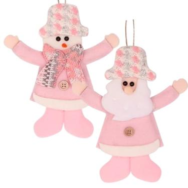 Imagem de Kit 2 Bonecos Enfeite Papai Noel Com blusa Rosa Pink para Pendurar Familia Wish 18cm Natal Árvore Led Luzes Guirlanda
