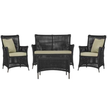 Imagem de Jogo Sofá 2 Poltronas E Mesa Igapó Marrom E7 Trama Original Preto