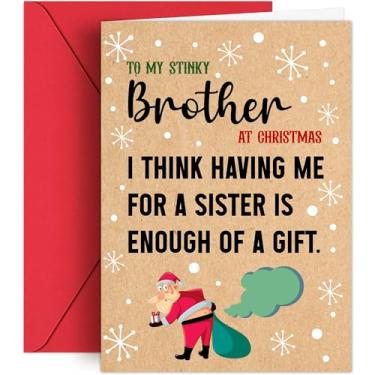 Imagem de Cartão de Natal HiFuler para irmão - Cartões de Natal engraçados de 12,7 cm x 17,8 cm com envelopes, cartão de Natal de irmão, presentes de Natal exclusivos para irmão, enfeites de meia perfeitos