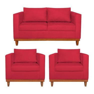Imagem de Kit Sofá 2 E 3 Lugares E 2 Poltronas Europa 180 Cm Suede - Amarena Móveis Vermelho
