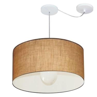 Imagem de Lustre Pendente Cilíndrico Com Desvio De Centro Vivare Md-4232 Cúpula Em Tecido 55x25cm - Bivolt Palha 127/220v