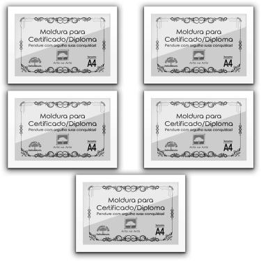 Imagem de Kit 5 Certificados Diplomas A4 Com Tela De Acetato E Mdf Titulos Moldura Branca