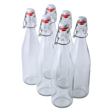 Imagem de FastRack Garrafas de vidro com tampa giratória de 940 ml (pacote com 6) | Garrafas herméticas transparentes flip-top com tampas estilo Grolsch resseláveis | Garrafas de vidro reutilizáveis para