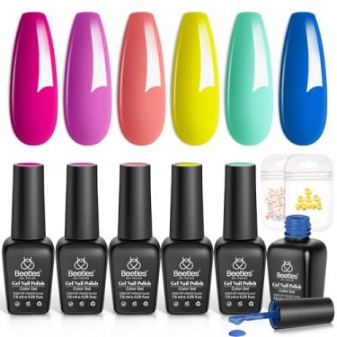 Imagem de Conjunto de Esmalte Beetles - 6 Cores de Arco-Íris Brilhante, Kit Neon UV para Imersão, Faça Você Mesmo, Arte de Unhas para Mulheres, Festa na Piscina, Férias, Manicure