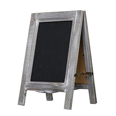 Imagem de LiryProducts 15 polegadas de madeira rústica cinza-quadro-negro vintage pequeno acabamento rústico placa sanduíche com moldura A dupla face Blackboard cavalete inferior recortada para interior, restaurante, calçada, café, bar