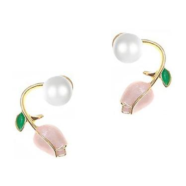 Imagem de 1 par de brincos de orelha de flor de tulipa para mulheres delicados brincos de pérola pequena joia com cor presente para acessórios duráveis e estilosos