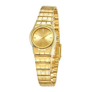 Imagem de BESTKANG Relógio feminino elegante minimalista – Relógio de pulso fino de quartzo de aço inoxidável, à prova d'água para mulheres, Dourado, Moderno, moderno