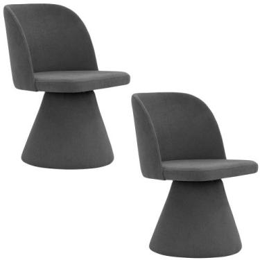 Imagem de Kit 02 Cadeiras de Jantar Giratória Liz Linho Cinza Escuro - Nexta Cas