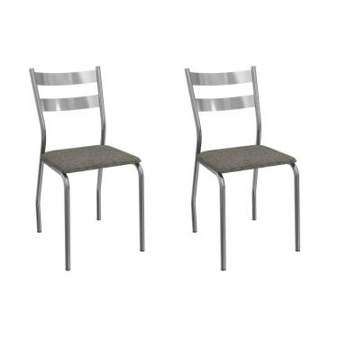 Imagem de Cadeira Sala De Jantar Bali 2c141cr Aço Kit 2 Un Cromado-linho Escuro - Kappesberg
