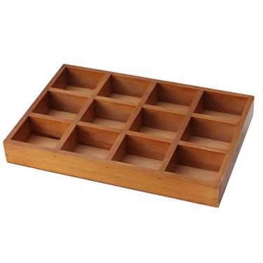 Imagem de Bandeja de madeira para armazenamento de cosméticos, organizador de 12 compartimentos com divisórias de compartimento, acabamento vintage de design de madeira, natural clássico em caixa de maquiagem