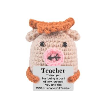 Imagem de Adorável vaca cravejada à mão – Acompanhante de apoio emocional positivo de 7,5 cm com cartão motivacional, decoração de mesa divertida para escritório/casa, presente para amigos/colegas/aniversários