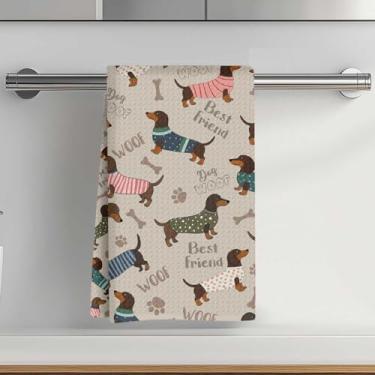 Imagem de Toalhas de cozinha com estampa de dachshund fofas 35 x 61 cm, pano de prato decorativo de microfibra absorvente de lã toalha de chá, toalhas de mão de waffle para cozinha, casa, banheiro, presentes