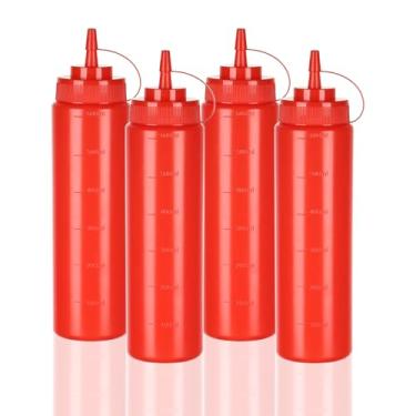 Imagem de WELKOR Garrafas de espremer condimento Kitchen Foodservice de 680 g para molhos, com tampa de torção, à prova de vazamento, mostarda, xarope, molhos, molhos, óleo, ketchup, plástico livre de BPA