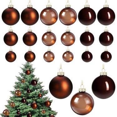 Imagem de Seenelling Conjunto de 18 peças de enfeites de bola de Natal de vidro de 3,5 cm, 4,9 cm, 6,8 cm, bolas de vidro penduradas à prova de estilhaçamento, para presente de festa de Natal (marrom)