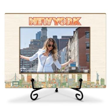 Imagem de Lesixur Moldura de viagem de Nova York, presente de lembrança de férias de lua de mel para família, casais e amigos, moldura de madeira 10 x 15 cm com suporte de ferro para mesa de mesa, decoração de