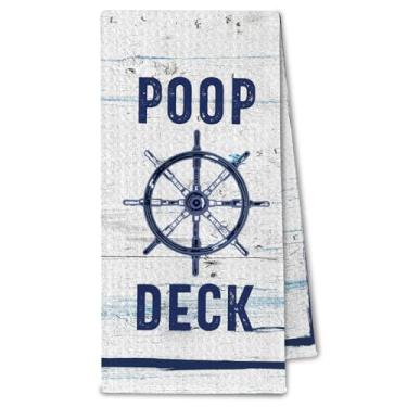 Imagem de ChissNook Toalhas de cozinha náuticas para deck de cocô, toalhas de prato de praia costeiras engraçadas pano de secagem para cozinha, leme vintage náutico toalha de mão decorativa para banheiro, 40 x