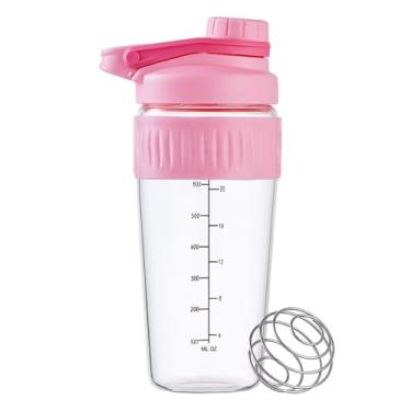 Imagem de Coqueteleira de vidro de 680 g, 2 pacotes de proteína em pó de vidro borossilicato em pó para academia e treino, misturas para misturas de proteínas com bola de mistura (rosa, pacote com 2)