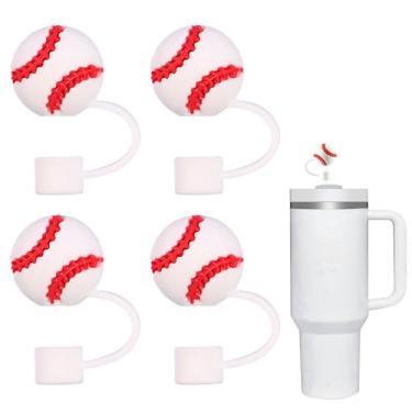 Imagem de 4 peças adorável capa de canudo de beisebol para copo Stanley de 40 e 850 g, tampas de silicone de 10 mm para acessórios de copo Stanley, topo fofo, tampa de palha para tampas de ponta reutilizáveis