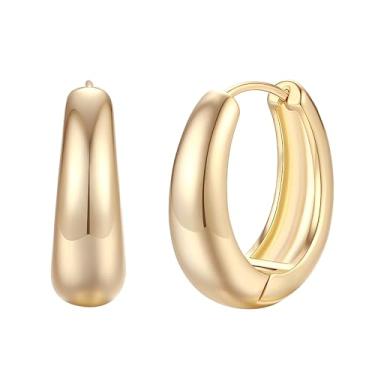 Imagem de Brincos de argola estilo gota de lágrima, banhados a ouro 14K, argolas pequenas e grossas para mulheres, brincos leves hipoalergênicos para orelhas sensíveis, 20MM, Ouro amarelo, Zircônia