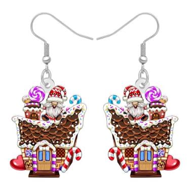 Imagem de LONYOO Brincos de acrílico para casa de gengibre de Natal, pingente de anime, joias de casa de doces, presentes de Natal para mulheres, Medium, Acrílico, Sem pedra preciosa