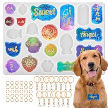 Imagem de Moldes de silicone para chaveiro com 15 peças, 30 peças, anel de salto, etiquetas de coleira para animais de estimação, nome de gato, etiqueta de cachorro, molde de osso em forma de gato, pingente de