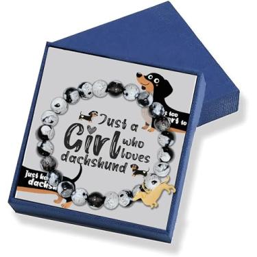 Imagem de Pulseira Dachshund com contas de pedra natural preta e branca – Joias artesanais para cães com cartão engraçado "Life is Too Short to Have a Dachshund" – Presente para amantes de Dachshund, 7, Pedra