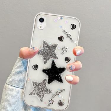 Imagem de Compatível com iPhone XR 3D Bling Stars Clear Case, Cute Clear Glitter Hearts, Y2K SparkTransparent Design para mulheres TPU macio protetor à prova de choque para iPhone XR-Transparente