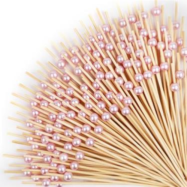 Imagem de 600 palitos de coquetel, palitos para aperitivos, espetos de pérola rosa de 12 cm para aperitivos, espeto de bambu, charcutaria, frutas, acessórios de comida para decoração de festa de casamento de