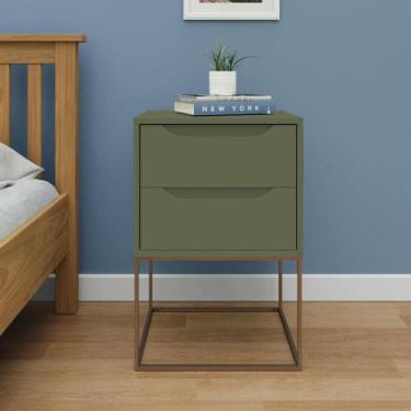 Imagem de Mesa de Cabeceira Celina com 2 Gavetas - Verde Musgo/Dourado - IMPERAD