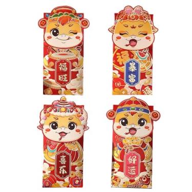 Imagem de Envelope vermelho do ano da serpente, envelopes do dinheiro da sorte - Pacote vermelho de ano novo de 2025 com 4,Envelopes chineses para dinheiro 2025, envelopes de bolso vermelhos para casamentos, an
