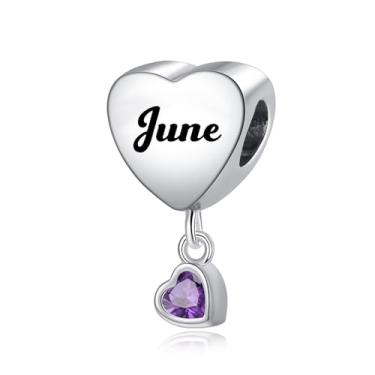 Imagem de TCHYUN Pingente de coração de flor mensal com pingente de pedra do mês de junho compatível com pulseira Pandora, presente de aniversário para ela