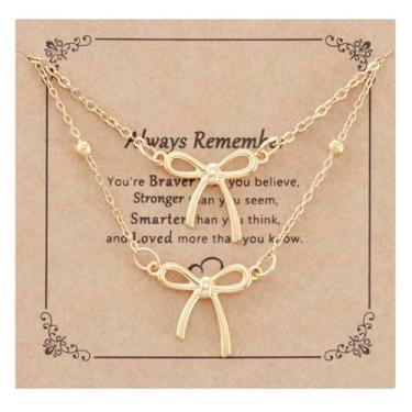 Imagem de HUTIMY Colar com laço para mulheres, adultos, amigas, laço, amor, presente de aniversário, colar com laço dourado