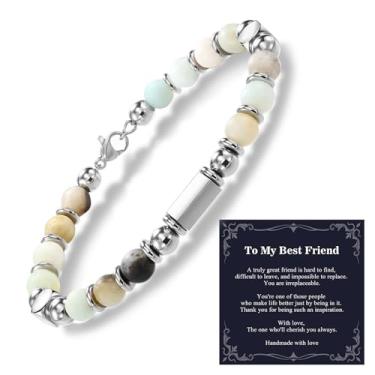 Imagem de Alissl Pulseira de amizade para mulheres, presentes de irmã da amizade, pulseiras de pedra natural com contas para meninas adolescentes, presentes de confirmação de aniversário para mulheres e meninas