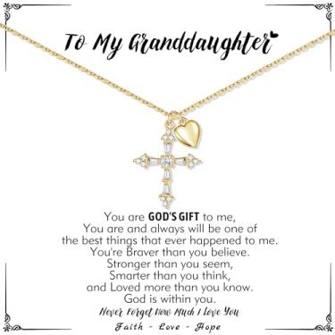 Imagem de Sistble Colar de cruz de ouro para mulheres, presentes de Natal para mulheres, adolescentes, colar banhado a ouro, aniversário, dia dos namorados, Páscoa, joias, Aço inoxidável, Sem Pedra Preciosa