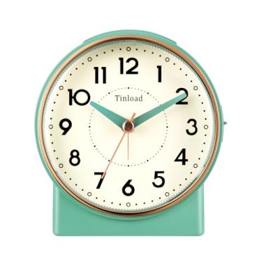 Imagem de Tinload Despertador analógico retrô de 11 cm, decoração vintage, sem tique-taque silencioso, fácil de configurar, alarme de elevação gradual, interruptor liga/desliga na lateral, despertar suave
