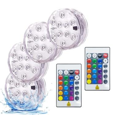 Imagem de FANZOD Luzes LED submersíveis com controle remoto, mudança de cor RGB, impermeável, operado por bateria, multimodo para piscina, fonte, vaso, decoração de festa, 4 peças