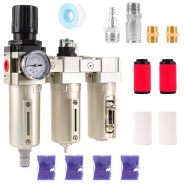 Imagem de Sistema de secagem de compressor de ar de grau industrial NPT de 3 estágios, 0-240 PSI, filtros de partículas e coalescentes, sistema separador de água de drenagem automática de óleo para spray de