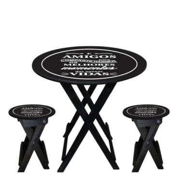 Imagem de Conjunto Mesa C/ 2 Banquetas de Madeira Decoração Area de Churrasco Jantar (Adesivo Amigos/Familia)