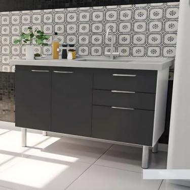 Imagem de Gabinete Cozinha 114cm Armário 3 Gavetas 2 Portas Multiuso (Grafite)