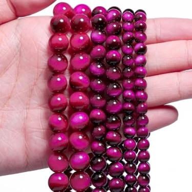 Imagem de Song Xi 60 peças de contas de pedra preciosa rosa olho de tigre rosa de 6 mm para fazer joias, contas de vidro lisas redondas para pulseira faça você mesmo, colar, brinco, chaveiro, artes e artesanato