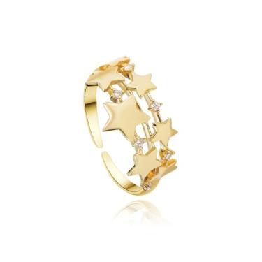 Imagem de NewZenro Anel feminino com estrela de zircônia cúbica, empilhável, ajustável, ajustável, banhado a ouro/prata, anel de dedo em camadas com estrelas de cristal, joias modernas para o Natal, Adjustable