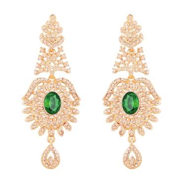Imagem de Touchstone Indian Bollywood Strass/brincos de joias de grife verde para mulheres em tom dourado antigo