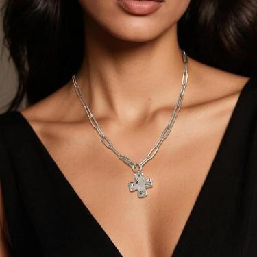 Imagem de Colar de cruz grossa para mulheres, colar com pingente de cruz e clipe de papel, colares dourados com pingente de cruzes grossas, presentes de amizade, presentes de Natal para mulheres, joias, Medium