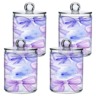 Imagem de ATTX Dispensador de suporte Qtip White Bows para bola de algodão, cotonete, frasco de boticário de plástico transparente, pote de armazenamento de cozinha para decoração de casa, pacote com 4 (234)