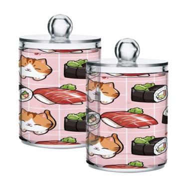 Imagem de ATTX Dispensador de suporte Qtip com padrão Kawaii, para bola de algodão, cotonete, frasco de boticário transparente, decoração de casa, pote de armazenamento de cozinha, pacote com 2 (170)